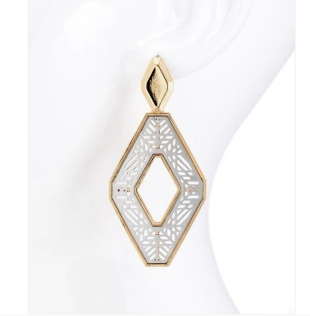 New! Elegant Gold and White Geometric Earrings